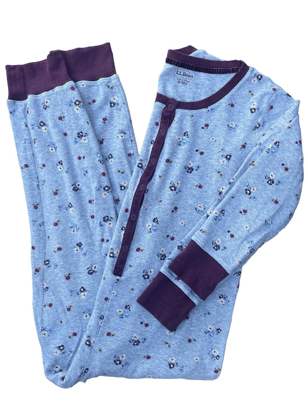 L.L. Bean Floral Waffle Knit Thermal Pajamas Medium